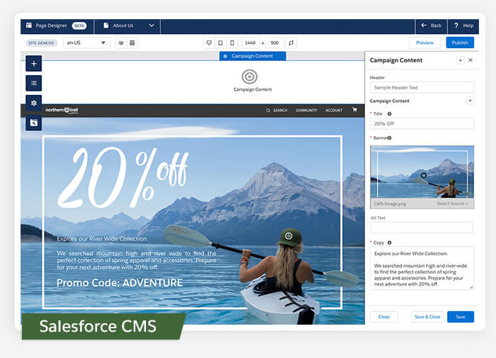 Product screens displaying B2B Commerce
