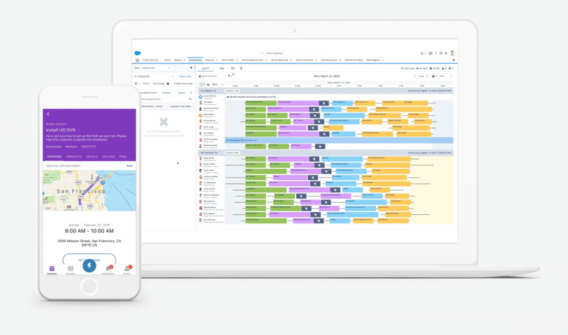 Screenshot en demo van Salesforce Field Service in actie