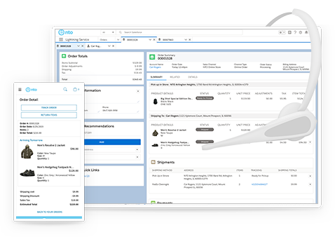 Salesforce Order Management screen shown in a desktop and mobile device