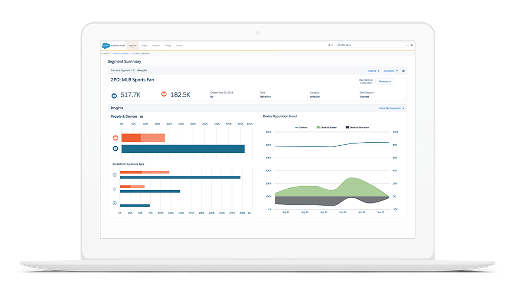 Salesforce Audience Studio screenshot of segment summary dashboard