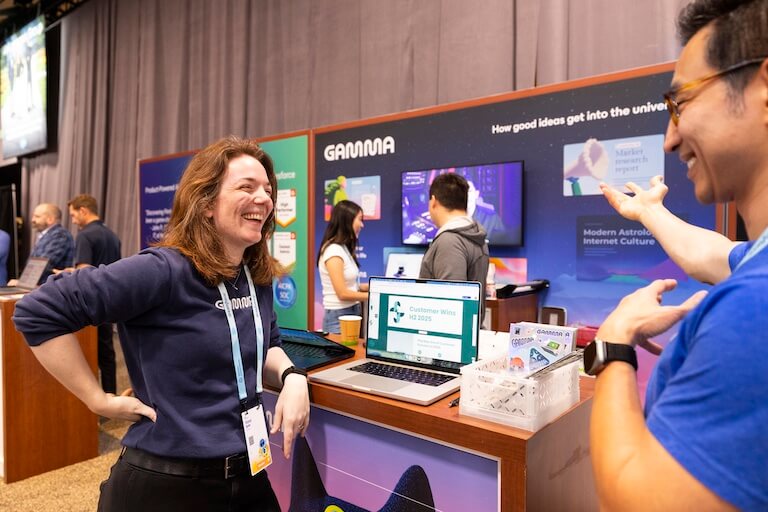 Two people talking in relation to business.