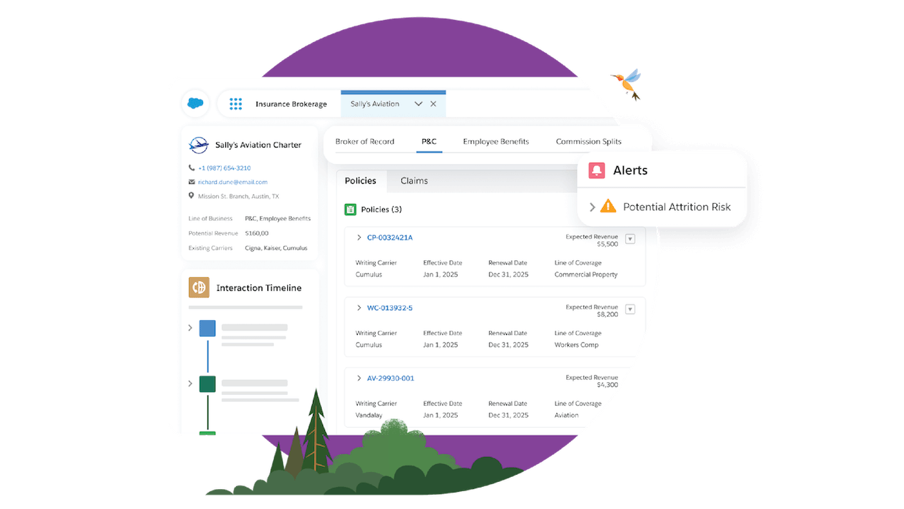 Screenshot of Financial Services Cloud for Insurance Brokerages.