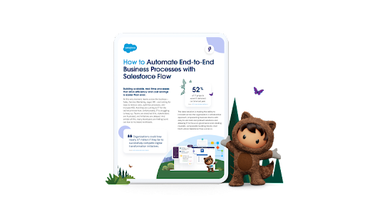 Astro points at an image of Salesforce Flow’s capabilities.