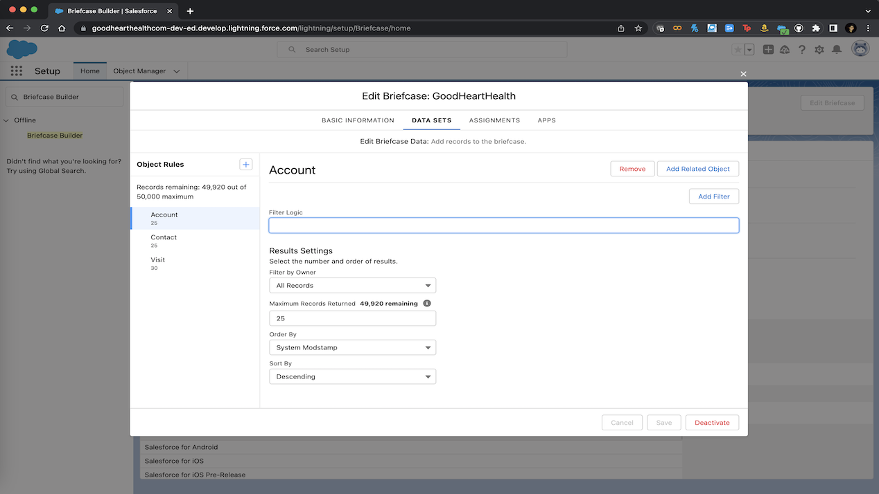 Admin View of Briefcase Builder
