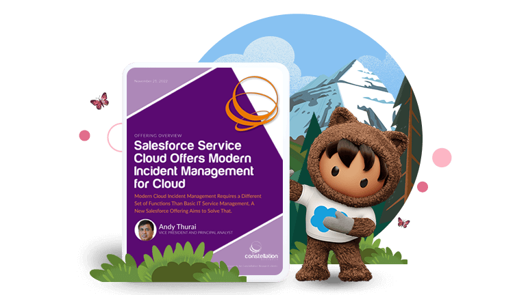 Astro holds a copy of the Constellation Research report in front of a mountain view backdrop.