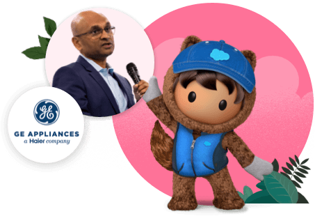 GE Appliances’ Chief Digital Officer, Viren Shah, speaking next to Saleforce’s Astro.