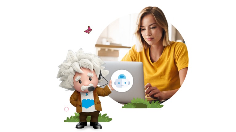 Einstein presents a bot to customer on her PC