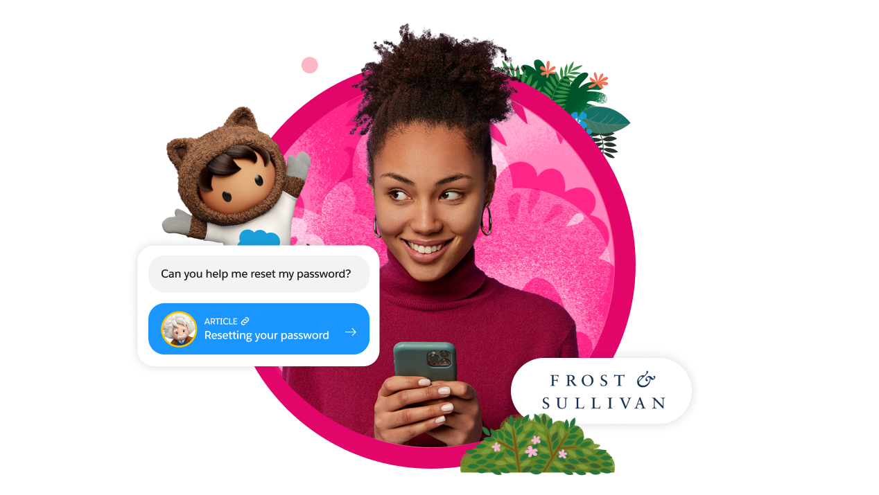 Woman holding her phone with astro showing a self-service interface.