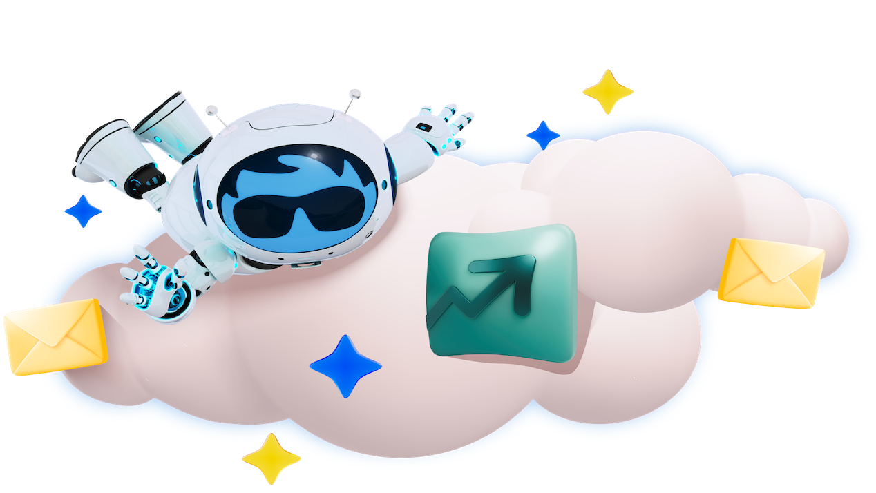 Agent Astro surrounded by email icons.