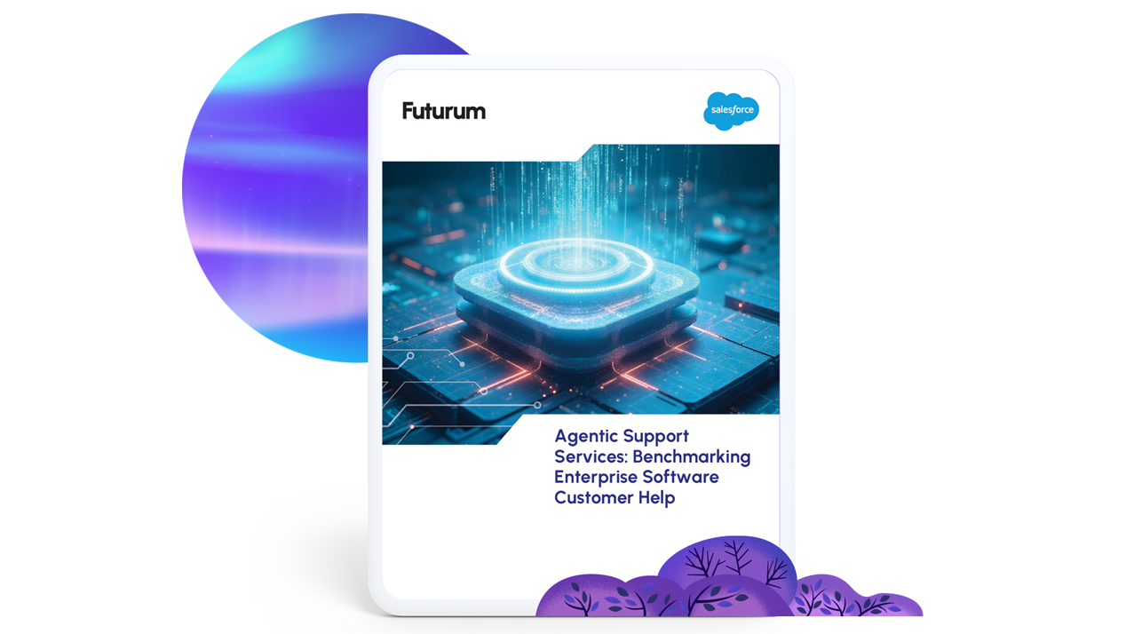 A tablet device shows the cover of the Futurum Report that ranked Agentforce on Help as the #1 Agentic Help solution.