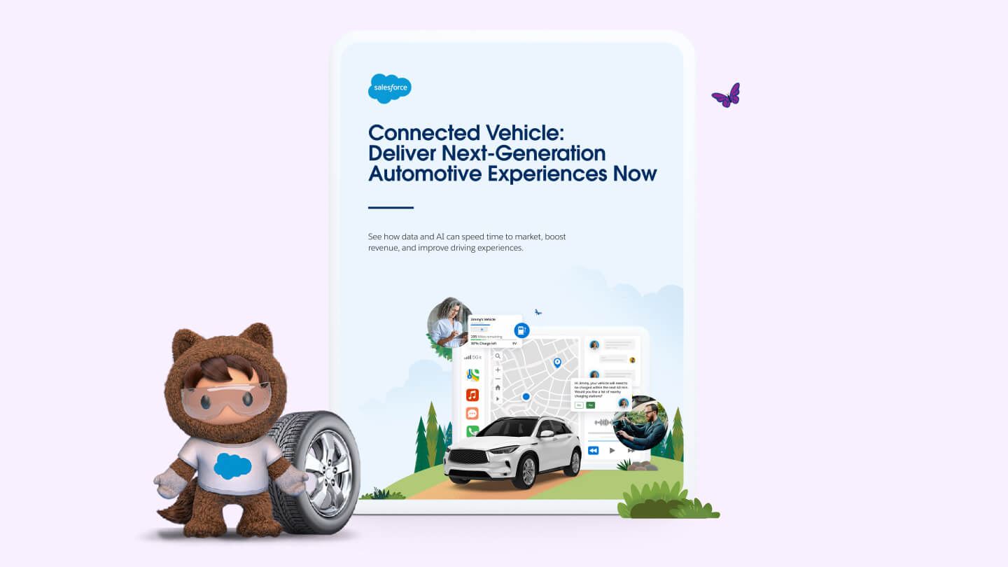 Cover image of the Connected Vehicle guide with Astro wearing protective goggles by a tire  