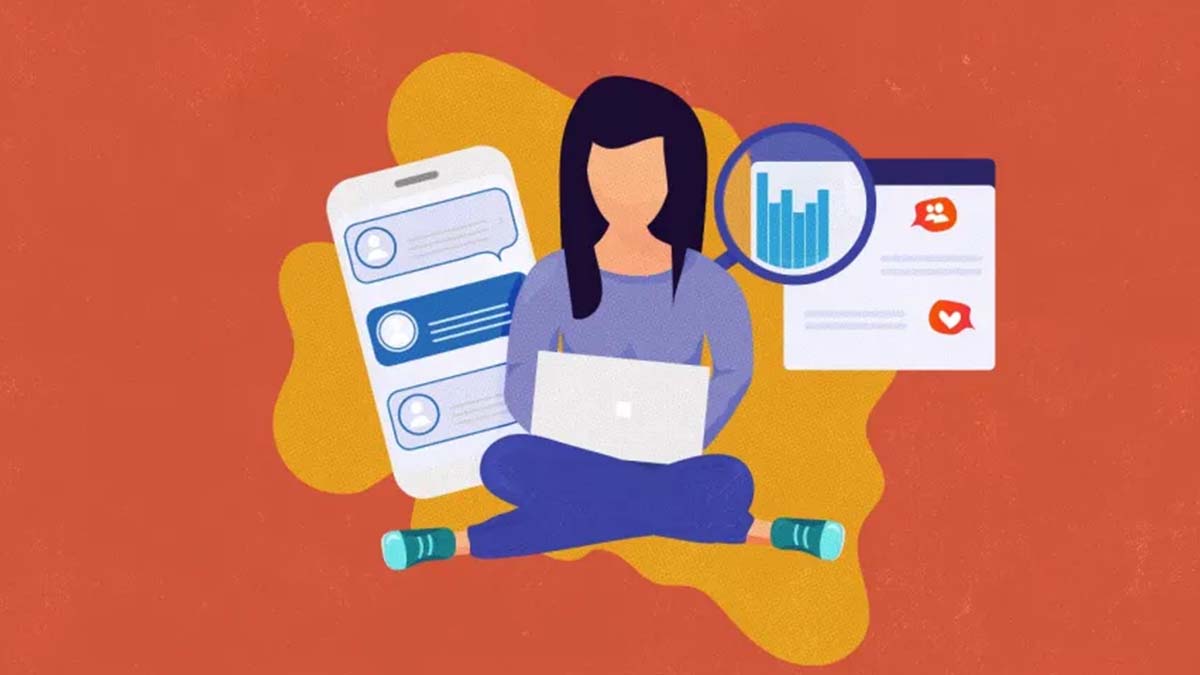 Afbeelding van een meisje in kleermakerszit, geflankeerd door een mobiele telefoon, waarschuwingen en een kaart.