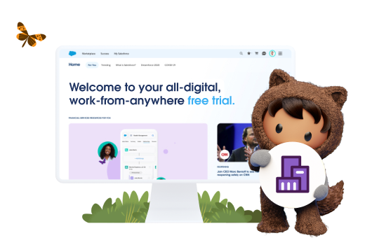 Astro in front of a Salesforce screen displaying the Free Trial. 