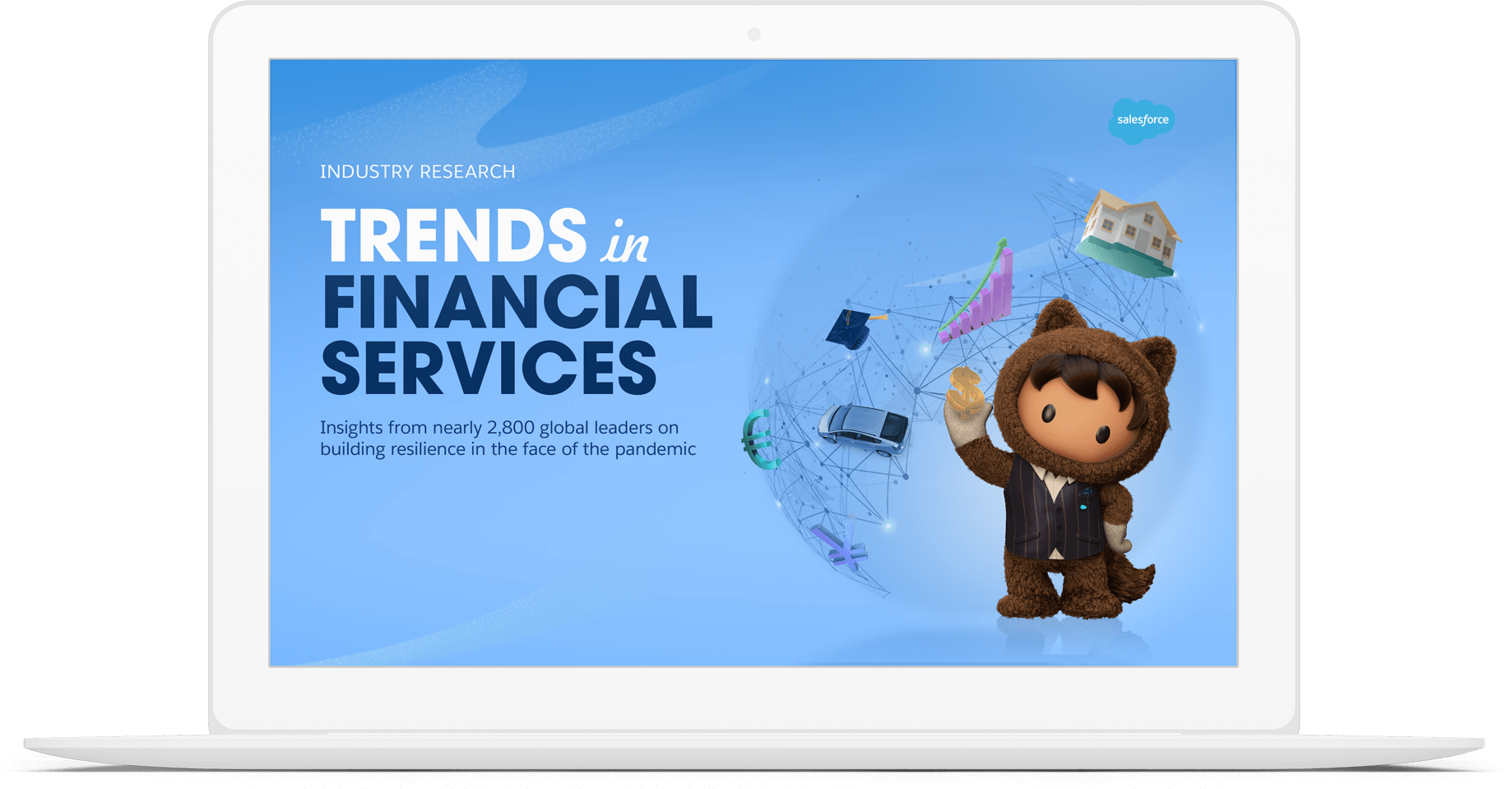Trends in Financial Services Report Cover displayed in laptop device