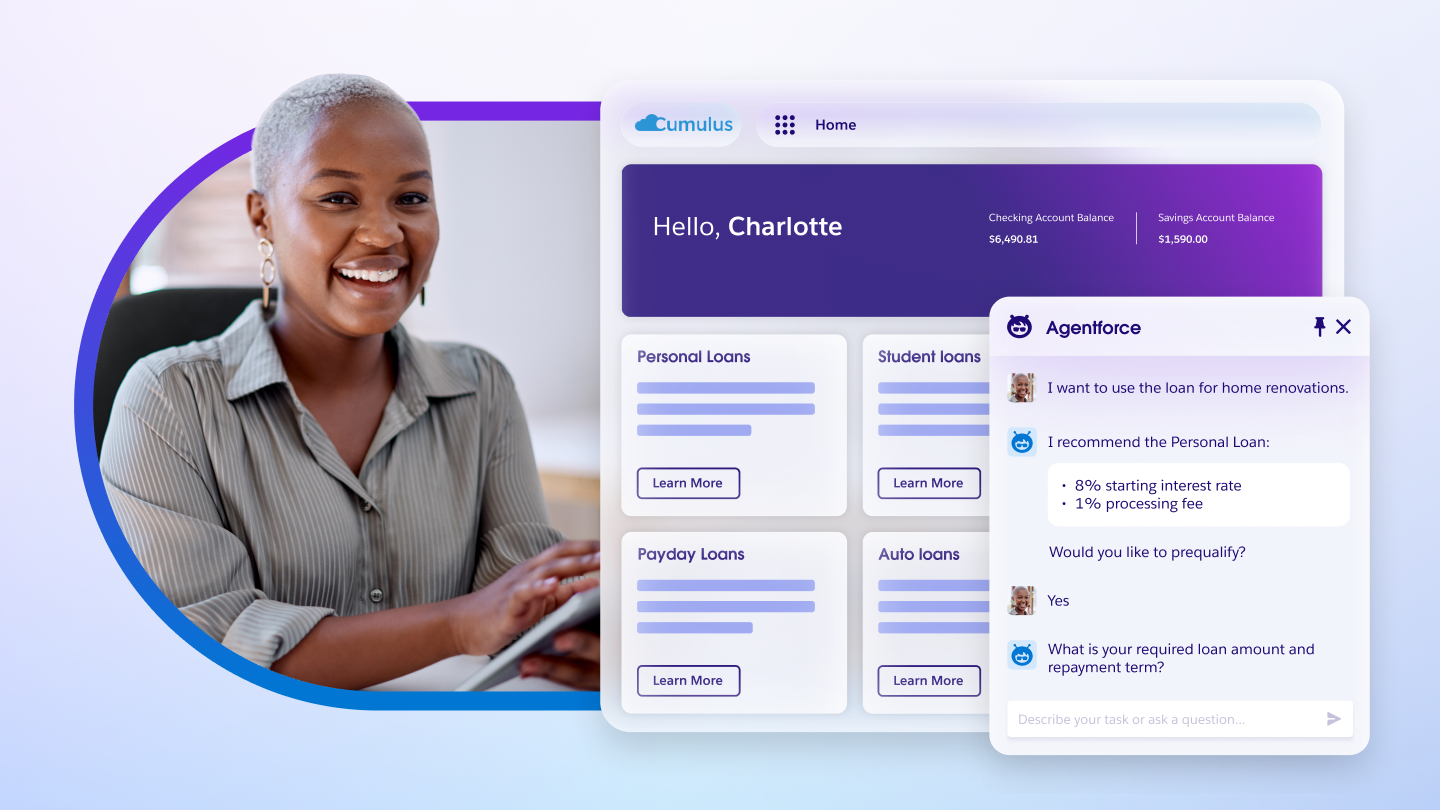 Agentforce chat screen showing customer asking about using a loan for home renovation updates.
