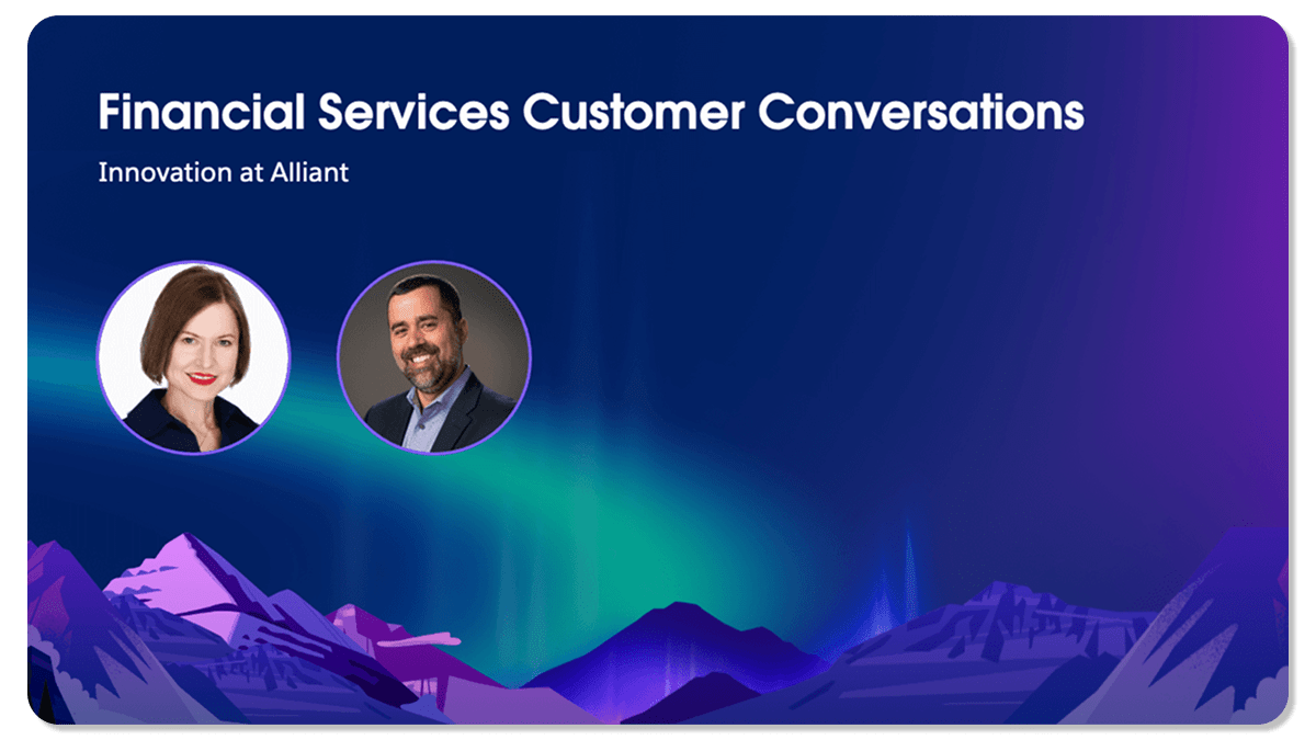 cover image for Financial Services Customer Conversations featuring two people and a decorative background