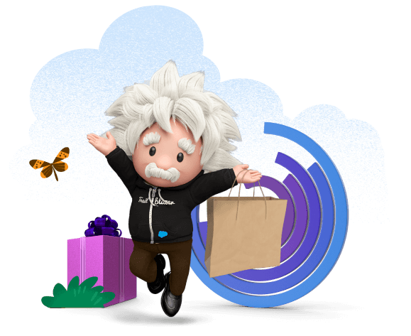 Einstein with a shopping bag and global shopping data