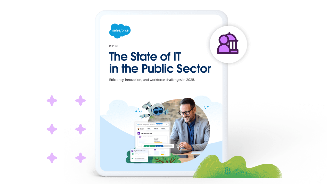 Salesforce Public Sector logo in front of a graphical depiction of three progress bars.