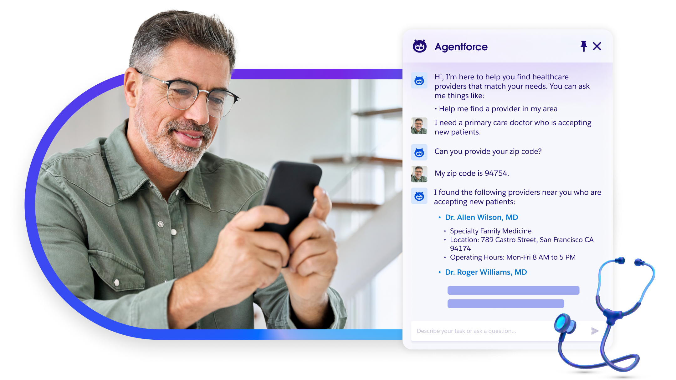 Image of woman in front of an example of Life Sciences Cloud