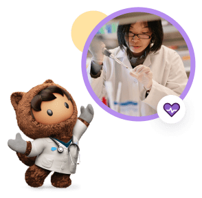 Astro in lab coat next to a healthcare lab technician