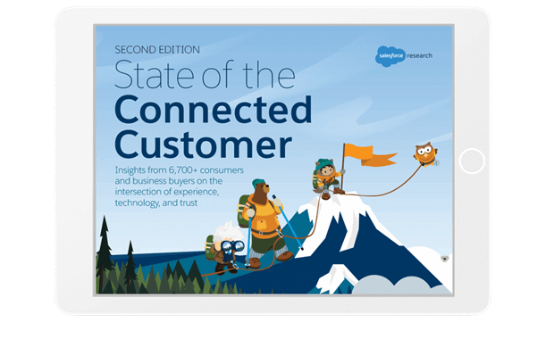 Image showing the cover of the State of the Connected Customer report displayed in a tablet device
