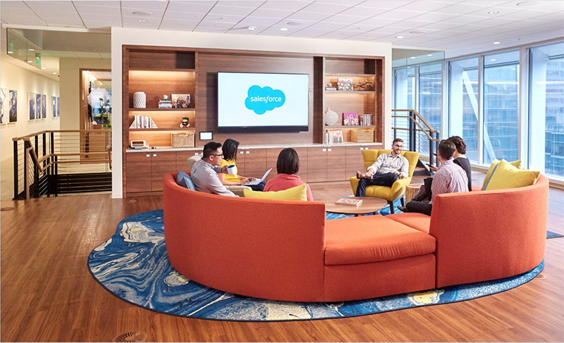 This is a picture of the social lounges in the Salesforce Tower