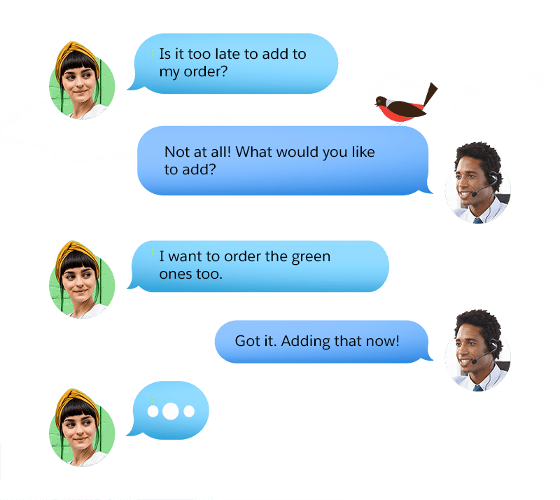 Direct message exchange between a customer and service rep.