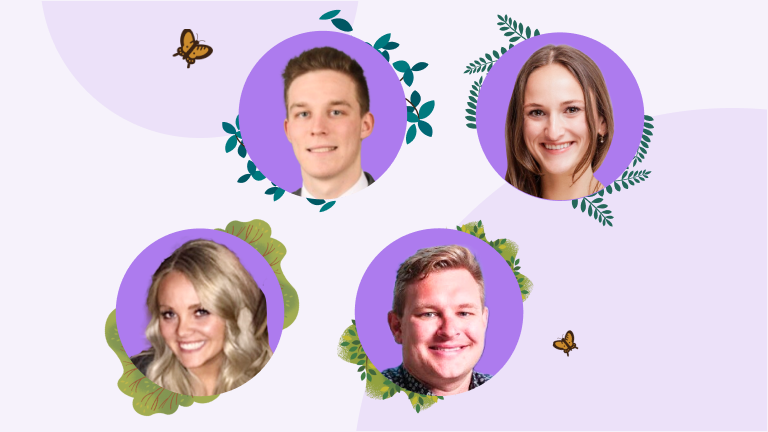 Retail webinar hosts on purple background