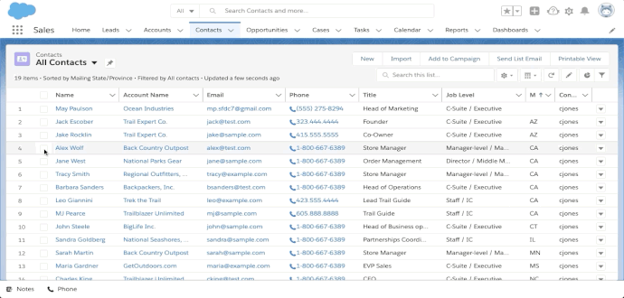 User clicks a checkbox next to each Contact and then clicks on Send List Email button.