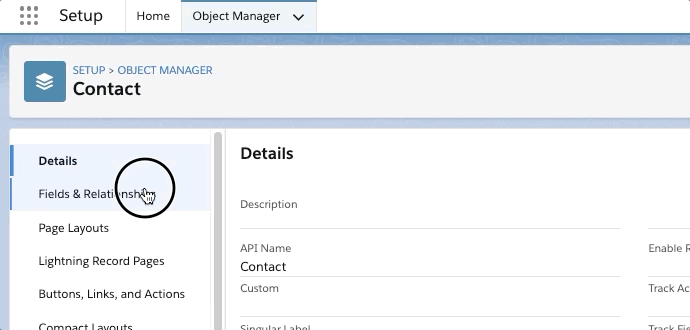 User clicks on Fields & Relationships and then clicks New button.