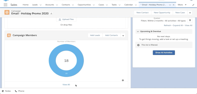 User clicks on View All and selects a Campaign Member. The user clicks on Update Status button to save status as "Registered."