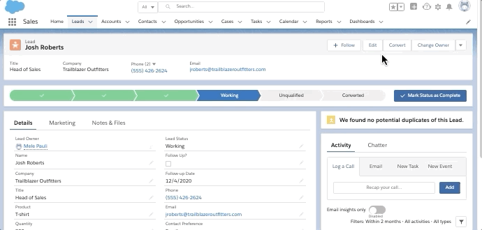 User clicks on Convert button, updates Opportunity Name and then clicks the Convert button.