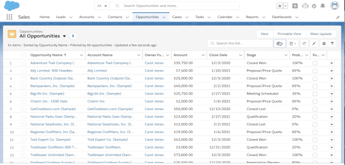 User clicks on Setup gear and then selects the New menu option. User fills out List View information before saving.
