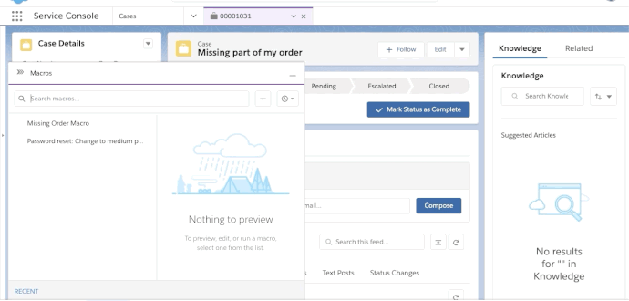 User clicks on Missing Order Macro and then clicks Run Macro button.