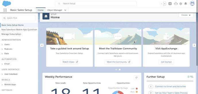 User clicks on "Set up your Team's Sales Process" under Further Setup tile.