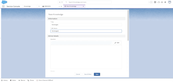 User clicks on Edit button and then pastes text into the Answer field. User clicks to enable "Visible in Public Knowledge Base" before saving.