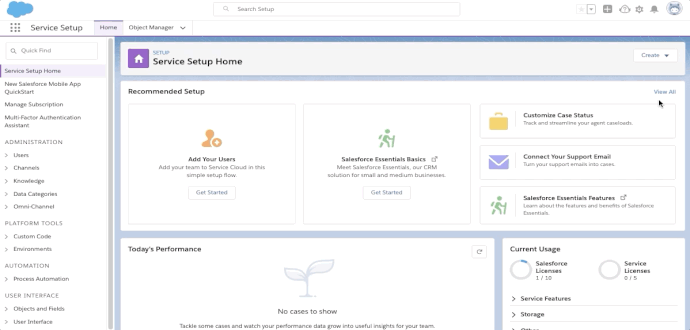 User clicks on View All link which opens up a window. The user searches for and clicks on Help Center Setup button.