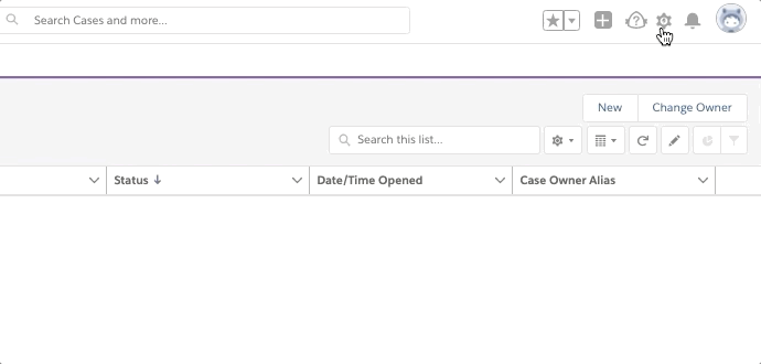 User clicks on Setup gear and selects the Service Setup menu option.