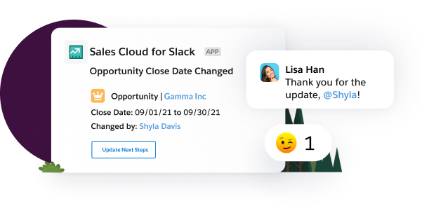 An automatic notification in Slack tells relevant sales people that an opportunity is now set to close on a different date. 