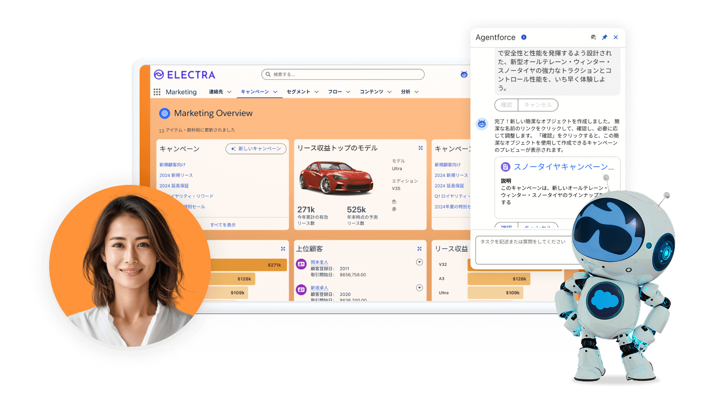 A circle with Salesforce product logos around the outside, with the customer in the center