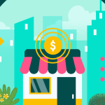 Illustrated graphic of a small business with a dollar sign