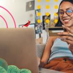 A woman with a credit card shopping online: digital sales