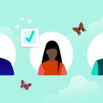 Illustration of three people finding sales leads on a blue background