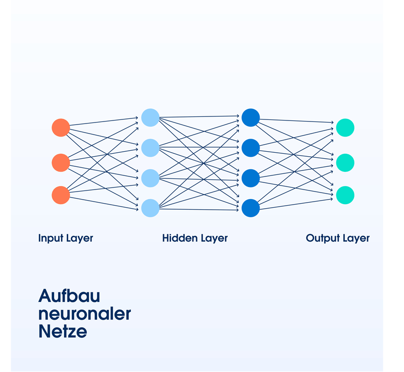 Eine Infografik, die den Aufbau von neuronalen Netzen erklärt