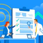 Illustration of two people doing lead qualification in front of a checklist.