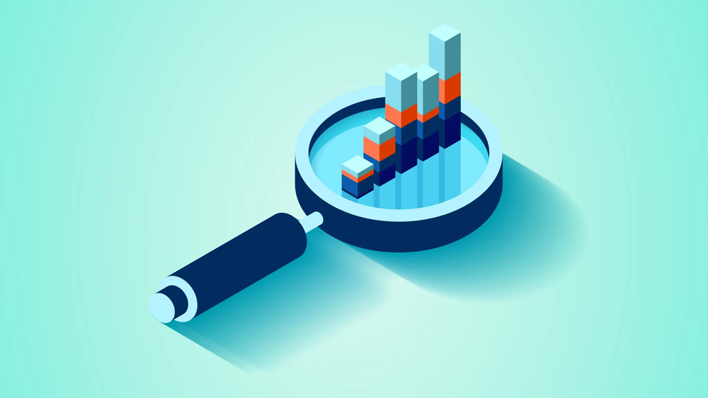 Eine Lupe in der eine Datenvisualisierung zu sehen ist