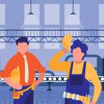 Eine Grafik zeigt zwei Personen in einer Produktionshalle