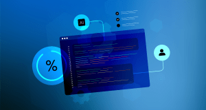 Illustration of vibe coding showing a few icons and a coding matrix with AI.
