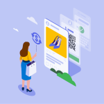 A shopper is looking at their smartphone and considering whether to make a purchase using a QR code: the future of commerce