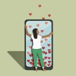 A woman hugging a mobile phone